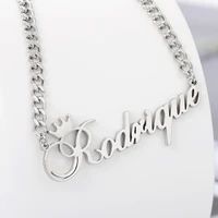 fashion name crown necklace cuban chain vintage cursive font nameplate pendant stainless steel chain jewelry birthday gifts