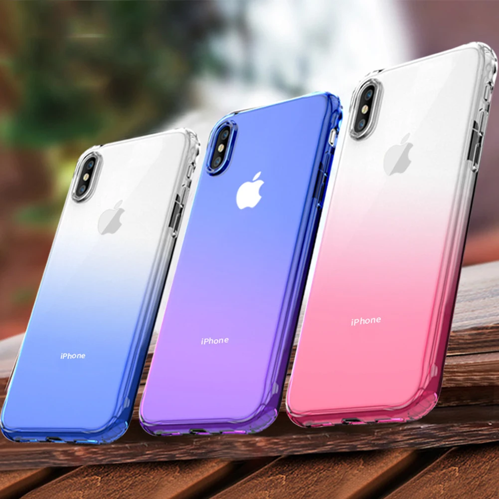 Градиентный прозрачный мягкий ТПУ чехол для iPhone 11 Pro XS MAX XR X тонкий цветной
