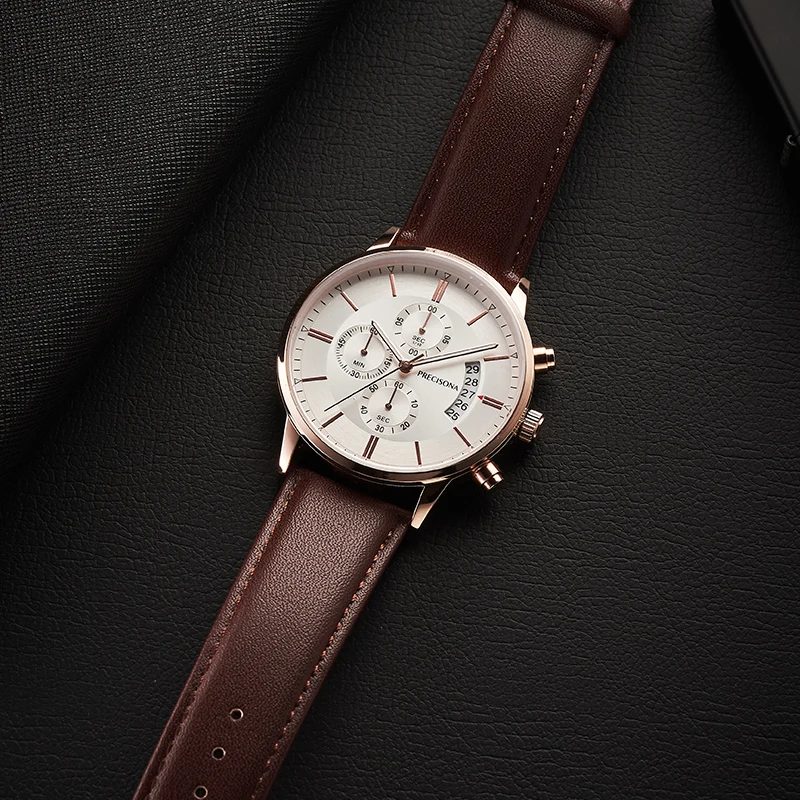 

Precisona New Fashion Mens Watches with Stainless/ Leather Steel Top Brand Luxury Sports Chronograph Quartz Watch