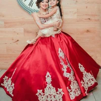red satin ball gown wedding dresses vestidos de novia 2021 gold embroidered beaded layers skirt ball gown party graduation dress