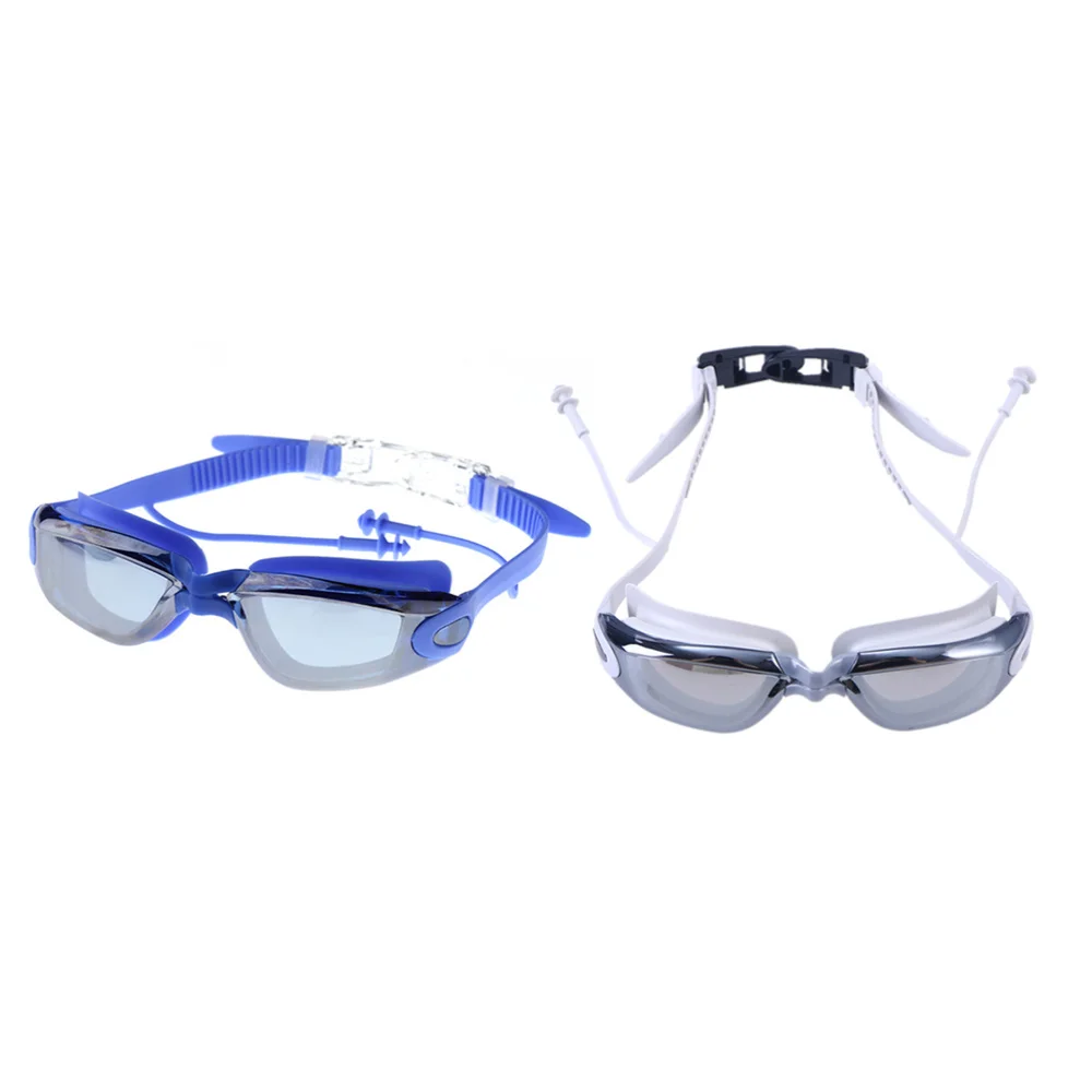 

2PCS Unisex Swimming Glasses Suit Color Waterproof Anti-fog Lens Swimming Glasses Equipment with Earplugs and Nose Clip Gr