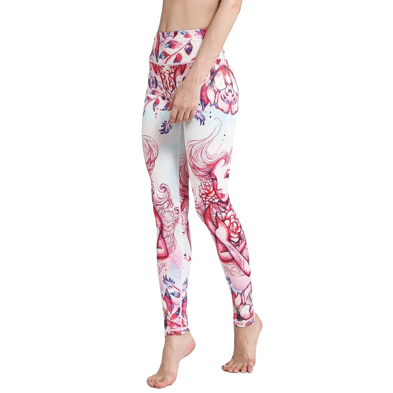 

Fitness running trousers yoga pants printed stitching yoga dance stepping foot tight sports pants women