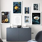 Пончик кофе черника Холст Картина послеобеденный чай плакат синий фон нордический стиль Декор кухонные обои картина печать