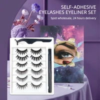 premium glue free false eyelashes none magnetic thick natural 6 pairs self adhesive fake lashes set with eyeliner 10setslot dhl