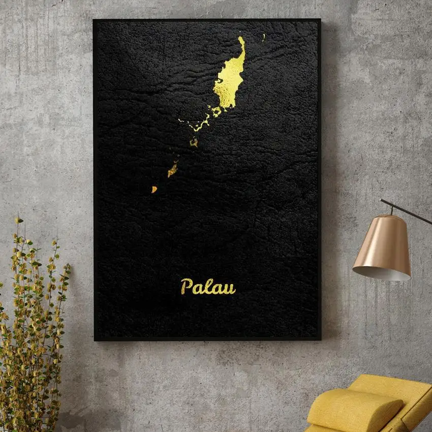 

Golden Map Palau Art Canvas Poster Home Decor Painting No Frame