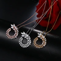 leaf patterned full crystal inlaid luxury women pendant chain necklace gold filled fashion gift