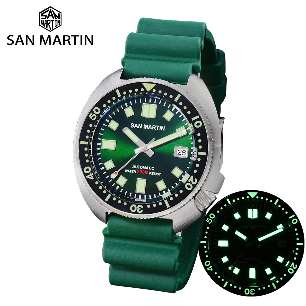 Часы San Martin Мужские механические ретро часы с сапфировым стеклом светящиеся в