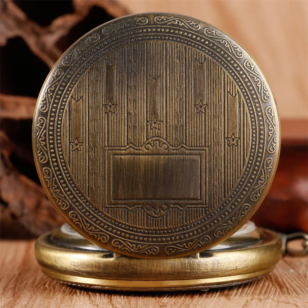 Hand Winding Mechanical Pocket Watch Exquisite Roman Numerals Dial Full Hunter Bronze Pattern Pendant Manual Pocket Clock Gifts