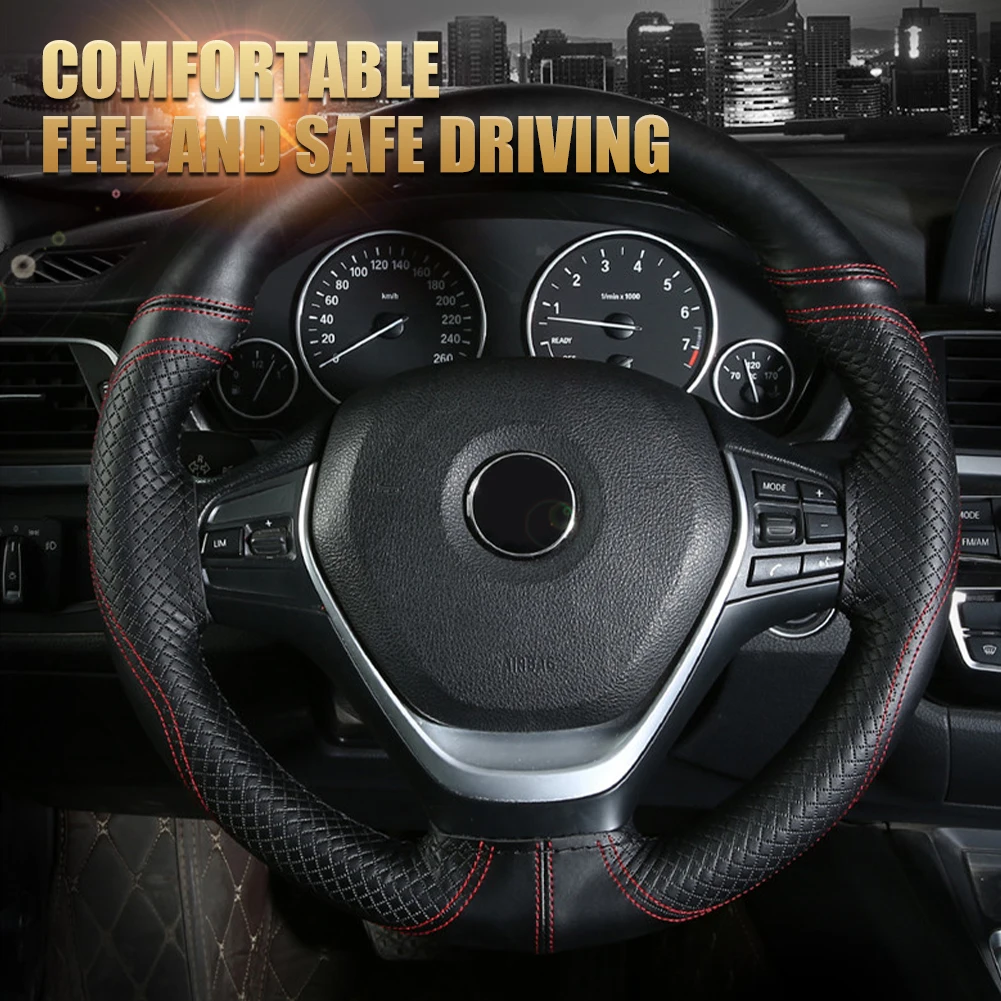 

Leather Car Steering Wheel Cover Soft Anti Slip Steering-Wheel Braid With Needles Thread For 38cm Car Steering Auto Accessories
