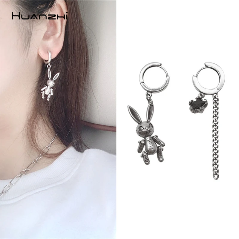 Женские асимметричные серьги подвески HUANZHI вечерние в стиле панк с