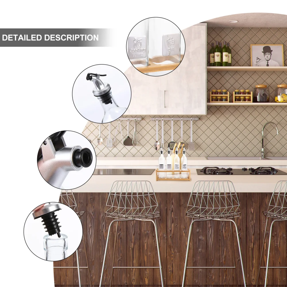 

5pcs Oil Bottle Leakproof Seasonings Dispenser Vinegar Cruet with Storage Rack