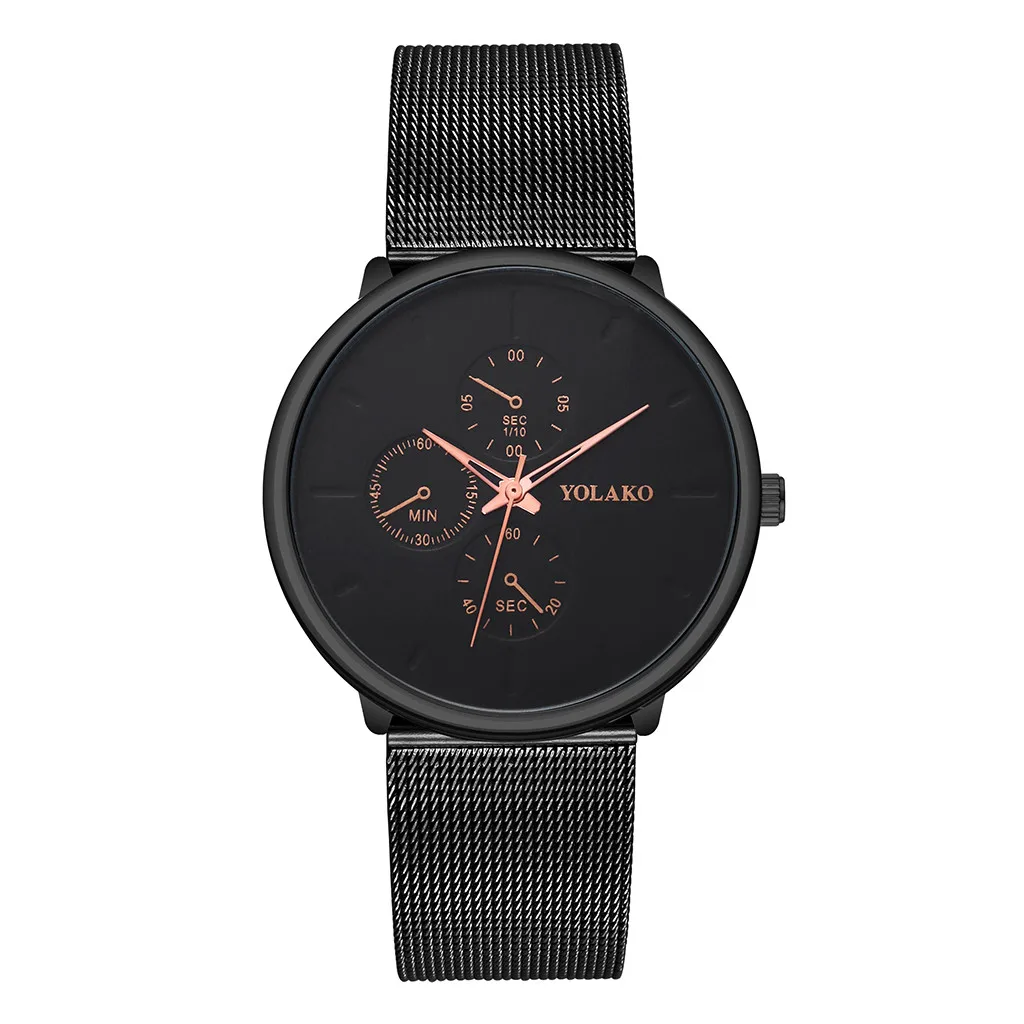 

Mens Watches Top Brand Luxury YOLAKO Men's Watch Alloy Mesh Belt Watch Simple Fake Three-eye Casual Watch Relogio Feminino