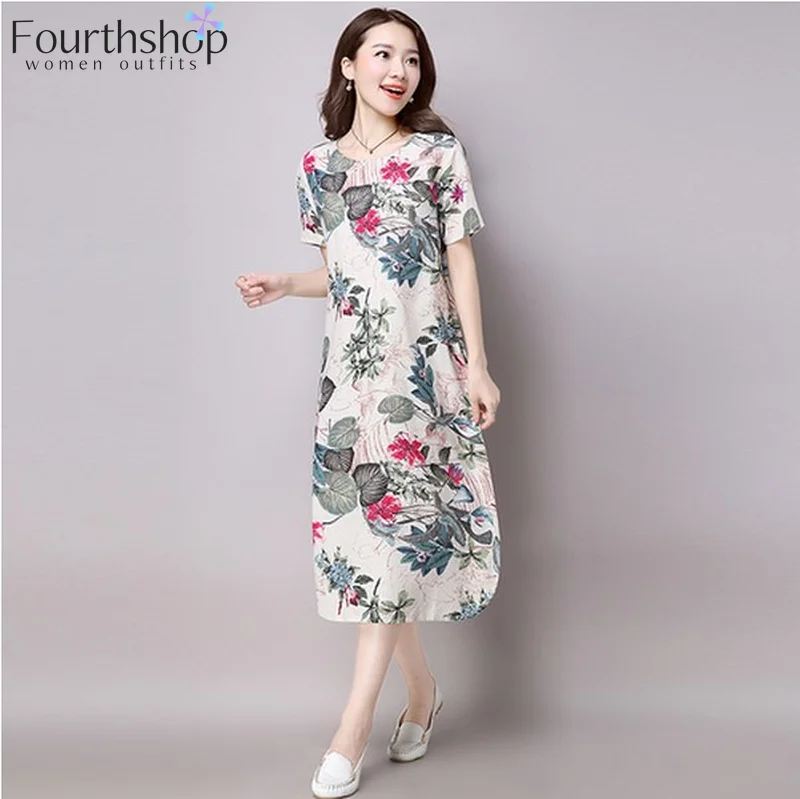 Женское платье с цветочным принтом свободное Повседневное средней длины