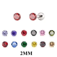 2mm colorful cz aaa zircon ball stud earrings for women ear piercing studs stainless steel jewelry women girl simple accessories