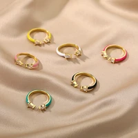vintage colored epoxy enamel opening rings for women tear drop zircon gold wedding rings jewelry gifts bijoux femme on sale