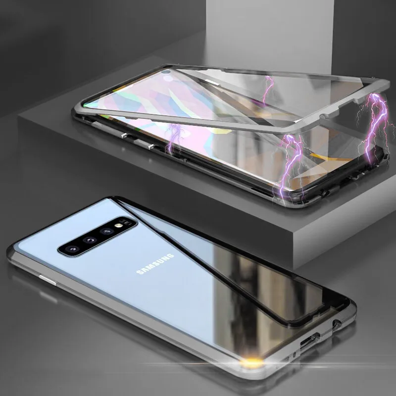 Silver Transparent Роскошный чехол-накладка на заднюю панель для samsung Galaxy A30 A50 A20, адсорбция для Galaxy A 50 30 20, двусторонний Магнитный чехол из закаленного стекла - Цвет: Silver Transparent
