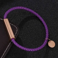 simple style men women leather charm bracelets purple stainless steel buckle lovers accessories handmade jewelry gifts sp0701