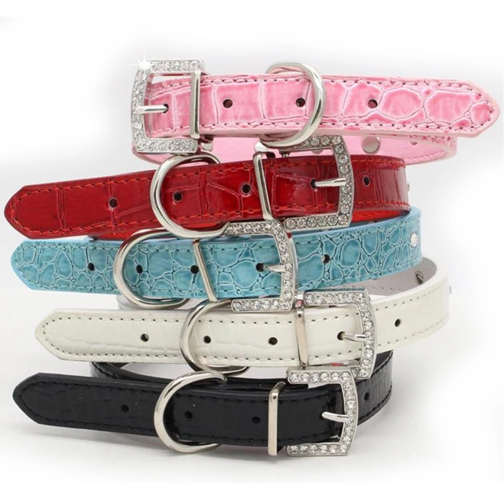 

Diamond dog collar Leather Adjustable pyppy Necklace pet neck strap for doggie skull bone decoration cat collar