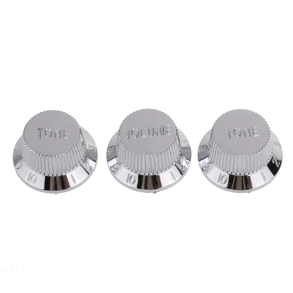 

Musiclily Pro Metric Size 18 Splines Guitar 1 Volume 2 Tone Strat Knobs Set for Stratocaster Squier ST Style, Chrome