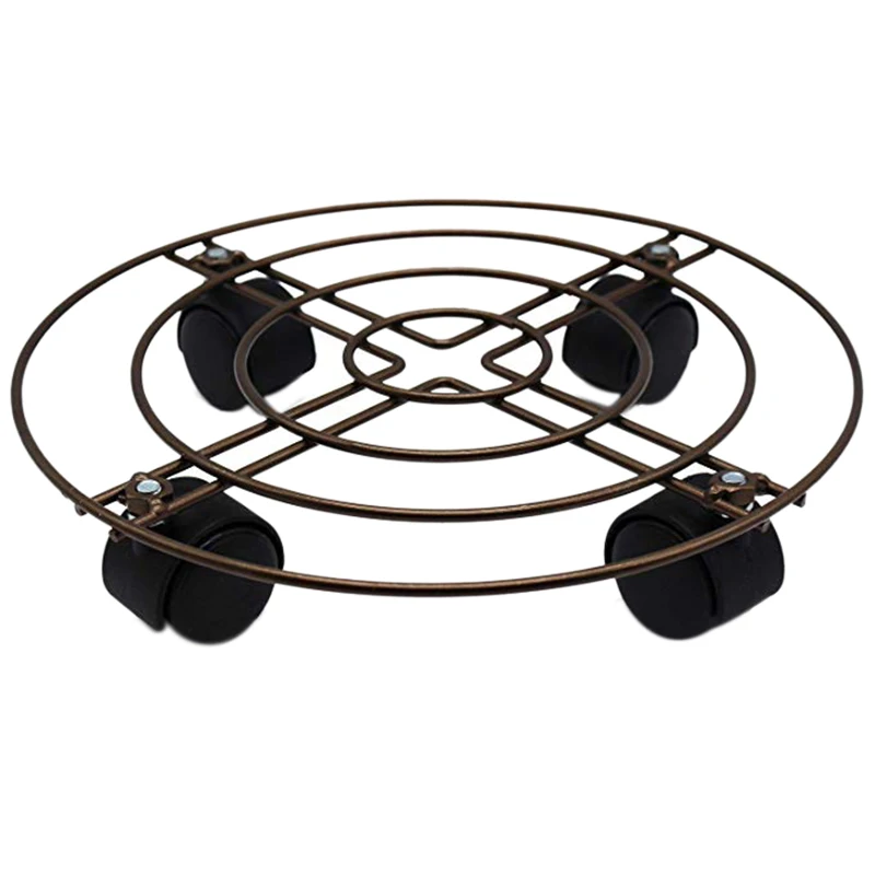 2 шт. 11-дюймовая металлическая подставка для растений с колесиками для кашпо в домашний стиле из медного металла.