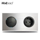 Тройной выключатель света, 3 комплекта, с европейской настенной электрической розеткой, серебристая матовая панель из алюминиевого сплава, двойная пластина, 172 х 86 мм