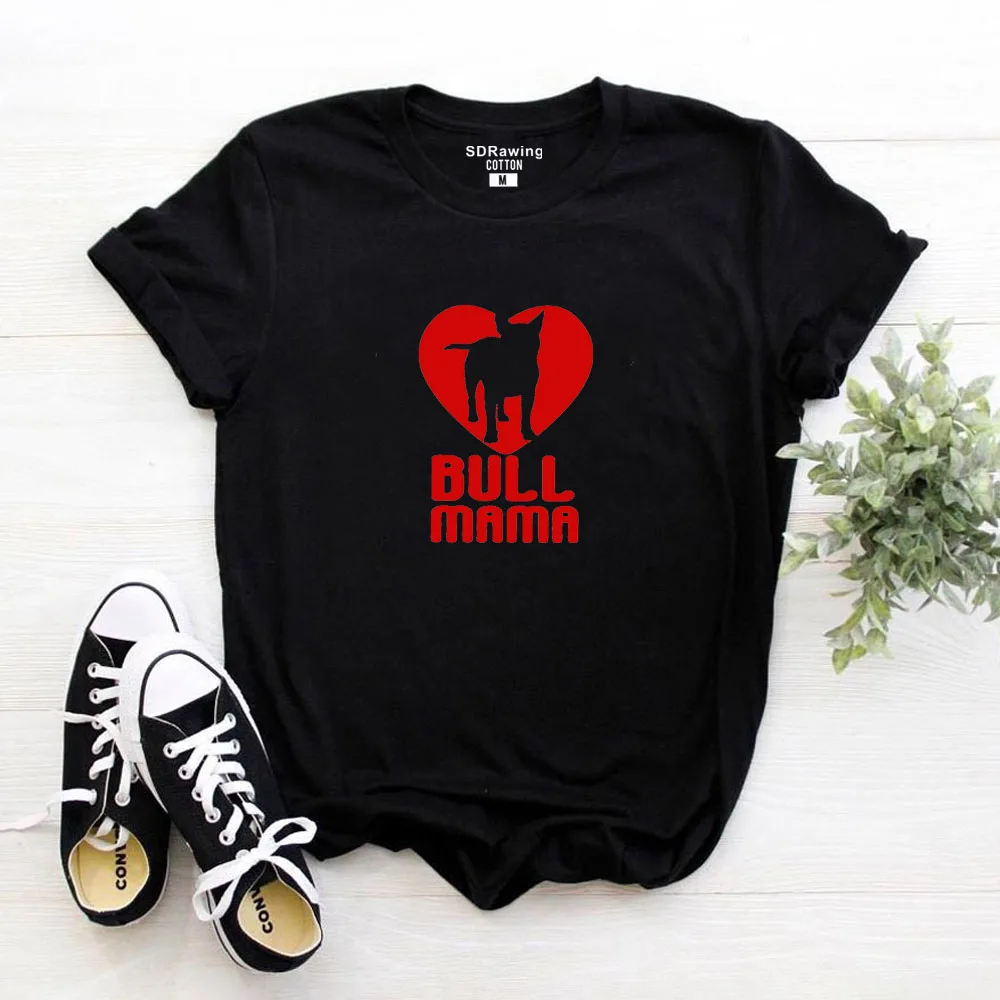 Женская футболка с фотографией терьера Bull Mama ручной печатью бульдозера подарок