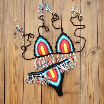 Rasta Комплект с вязаным купальником ручной работы Rasta Tassel женский купальник пуш-ап сексуальный купальник для отпуска - Цвет: Rasta