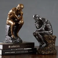 creative imitation metal figure sculpture thinker statue living room bookcase decoration figurines resin crafts home accessories