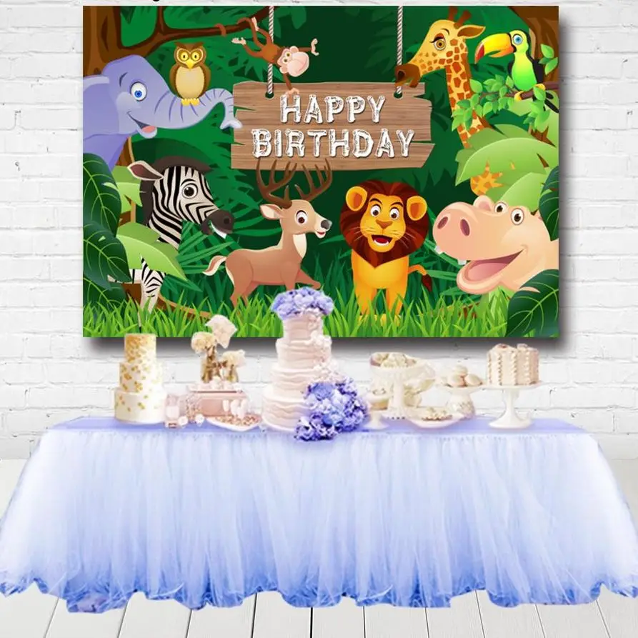 

Forest Animals Safari Jungle Backdrops Photo Studio Kids 1st Birthday Party Photography Backgrounds Custom Photocall