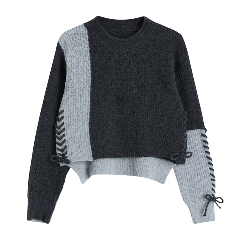 Женский свитер с длинным рукавом винтажный вязаный пуловер свободного покроя со