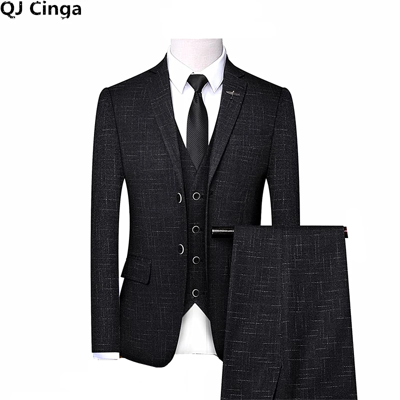 

Мужской брендовый костюм из трех предметов, пиджак, жилет и брюки для делового и свадебного банкета, синие, серые, черные мужские костюмы