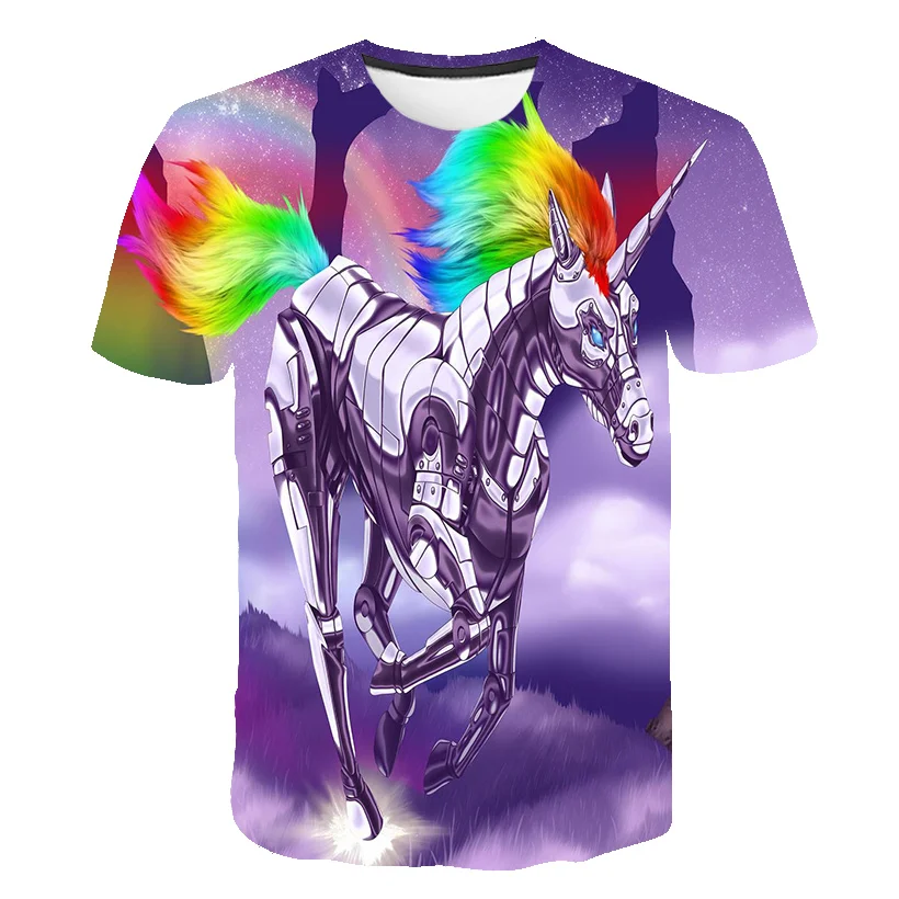 

3D Printed Unicorn T-Shirt Teens For Boys Girls Short Sleeve O-neck T-shirt Big Kid Fashion Casual Hot Sale Tops 4-14T