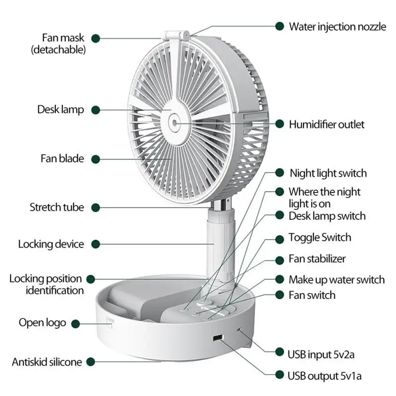 

HS9 7200mAh Multifunctional Remote Control Folding Fan USB Charging Floor Portable Fan Night Lamp Humidifying Sprayer Air Cooler