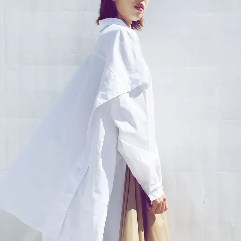 

SuperAen 2021 Women New Design Solid Black White Loose Irregular Single Breasted Shirt Full Blouse Women Top New Style