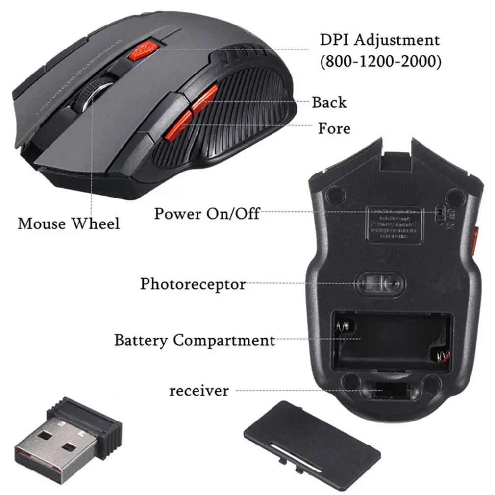 Беспроводная фотоэлектрическая мышь Gamer 2 4 ГГц беспроводная с приемником USB для