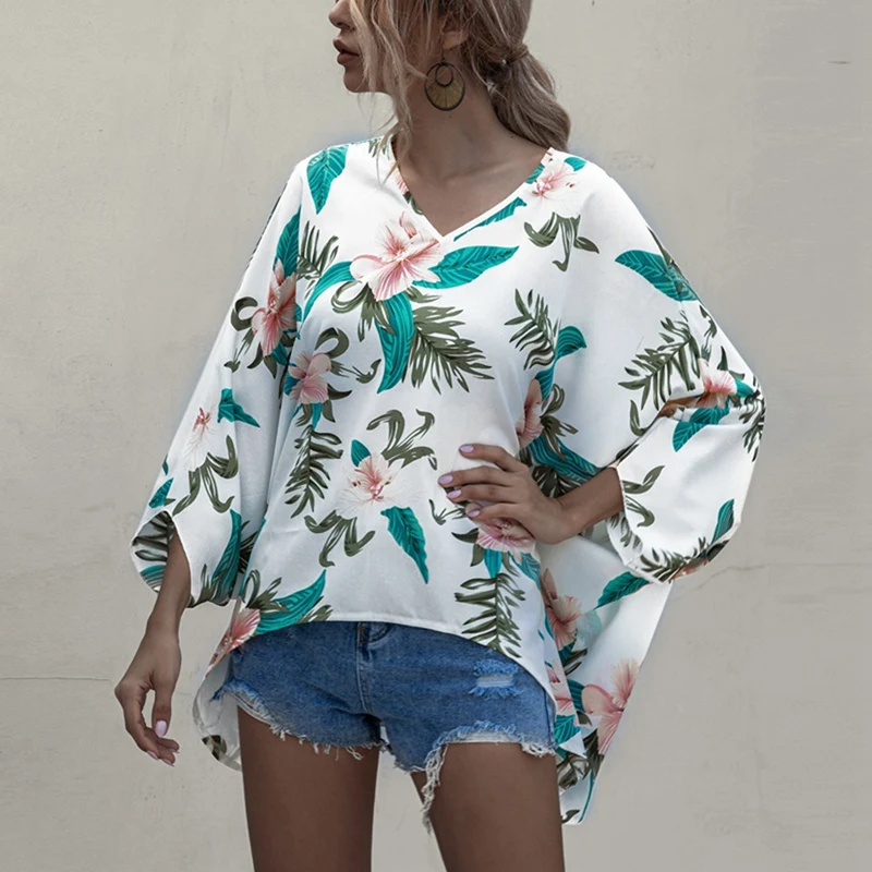 

Summer Fashion Tops Long-Sleeved V-Neck Loose Bohemian Tops S Size