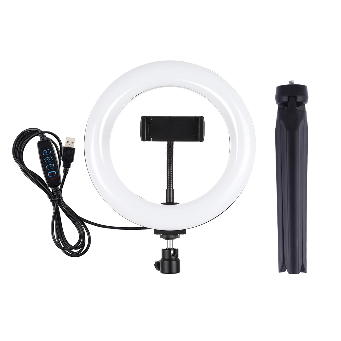 

PULUZ Fill light desktop tripod black 7.9 inch 20cm dimmable LED arc ring fill light with mobile phone holder 6 inches button