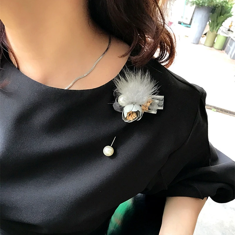 Корейский весенний норковый шар ткань цветок броши с искусственным жемчугом для