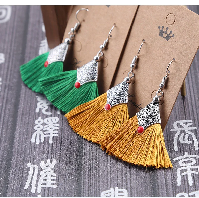 Новые 11 цветов этнические веерообразные серьги с кисточками ручная работа