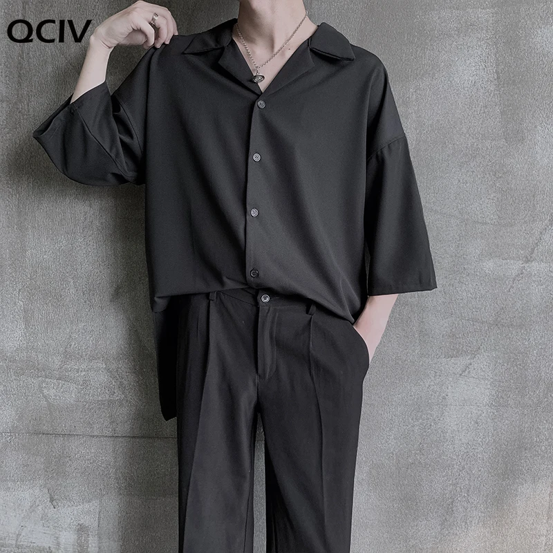 Men's Seven Part Sleeve Suit Collar Hawaiian Shirt French Cuff Mens Brand Clothes Fashion Shirts Camisa Masculina 4 Color