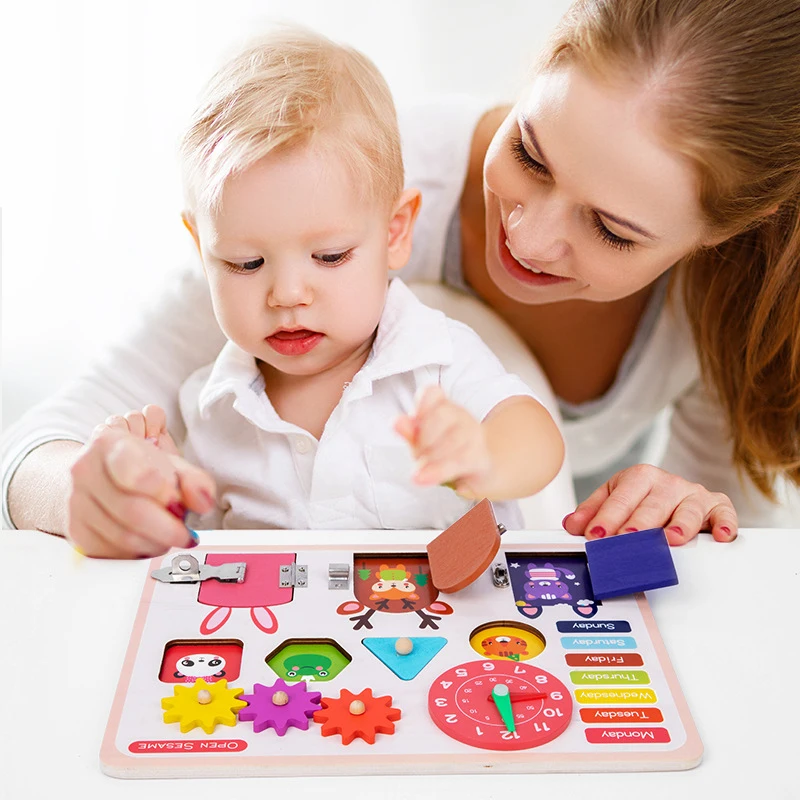 Tablero pesado Montessori para ni&ntilde;os peque&ntilde;os, Cubo de actividad sensorial, aprender a habilidades b&aacute;sicas para la vida, zapatos con cordones, juguete de desarrollo-5
