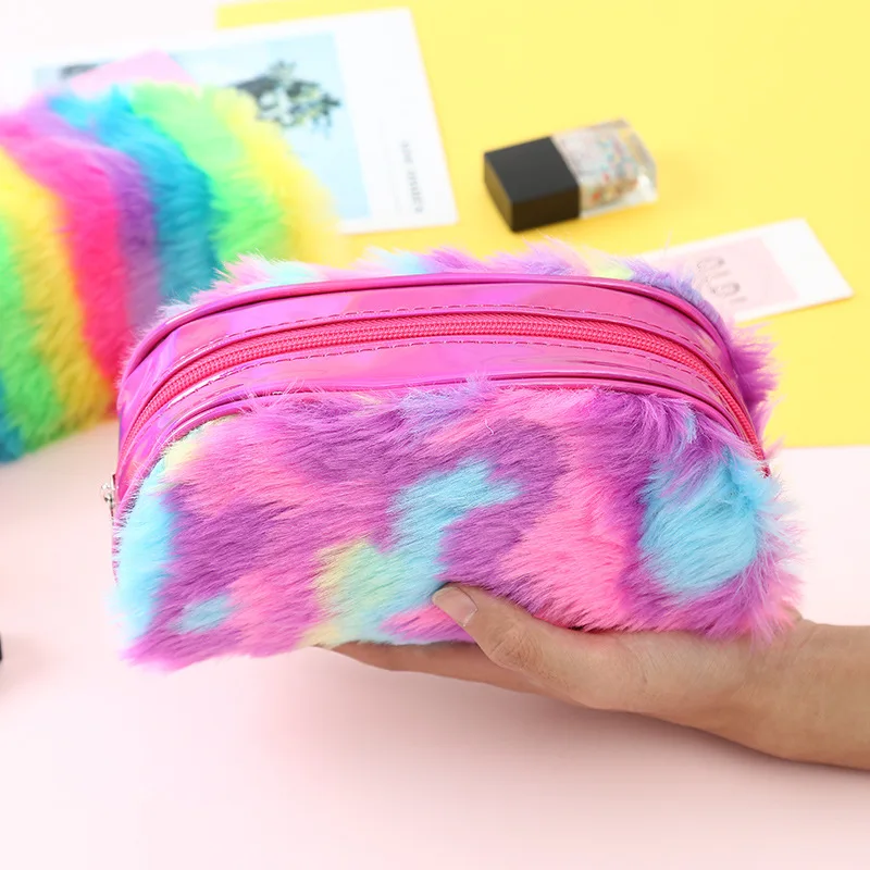 

Case Colorful Rainbow Pen Box for Girls Pencilcase Large Cartridge Sequin Makeup Penal Bag Stationery Pouch