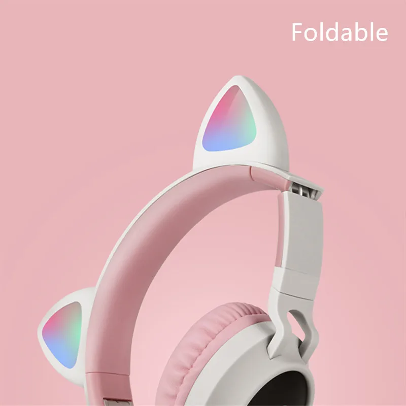 LED Light Cute Cat Ear Headphones Bluetooth 5.0 Stereo Foldable Wireless Headset With Mic Support TF Card FM Radio 3.5mm Plug |