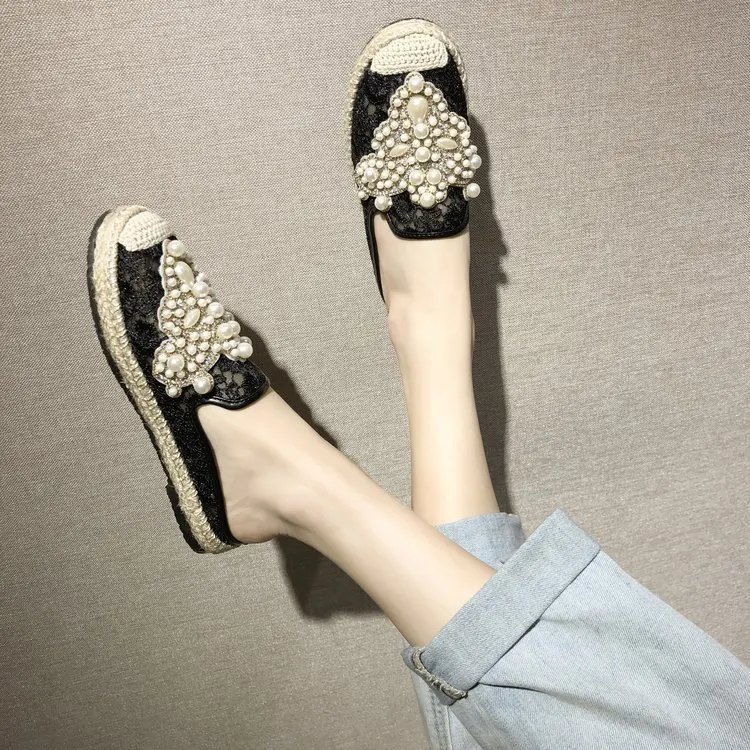 Туфли женские на плоской подошве мягкие холщовые элегантные лоферы без застежки