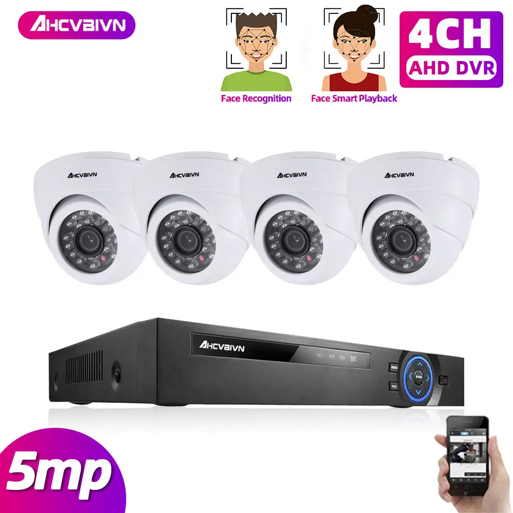 

4CH 5MP HD DVR система камер домашней безопасности 4 шт. 5MP AI человека обнаружения IP66 открытый купол камеры видеонаблюдения CCTV комплект