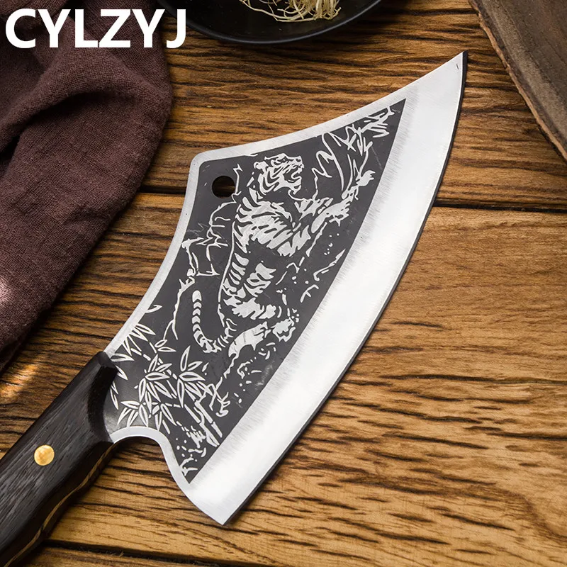Нож кухонный из нержавеющей стали бытовой измельчитель с тигровым узором для