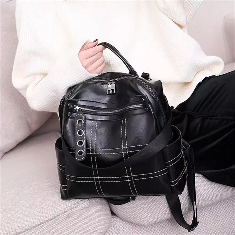 Модный молодежный кожаный рюкзак для женщин школьный женский на плечо девочек