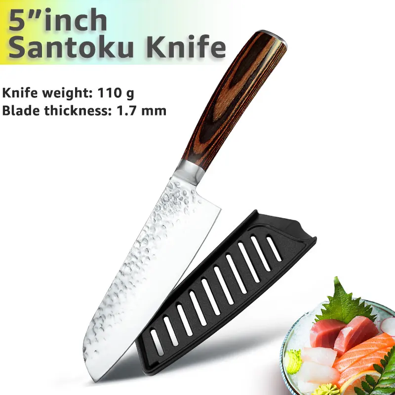 5inch Santoku knife Кухонный нож, 8 дюймов, профессиональные японские поварские ножи 7CR17 440C, высокоуглеродистая Нержавеющая сталь, нож для мяса, нож сантоку - Цвет: 5inch Santoku knife