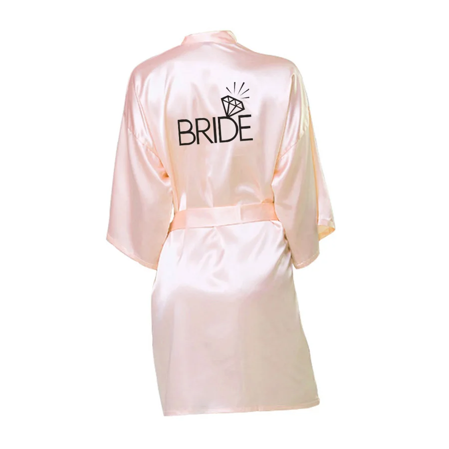 Bride-dark pink Свадебная вечеринка команда невесты халат кимоно атласная пижама халат Подружка невесты, сестра на заказ халаты - Цвет: Bride-dark pink
