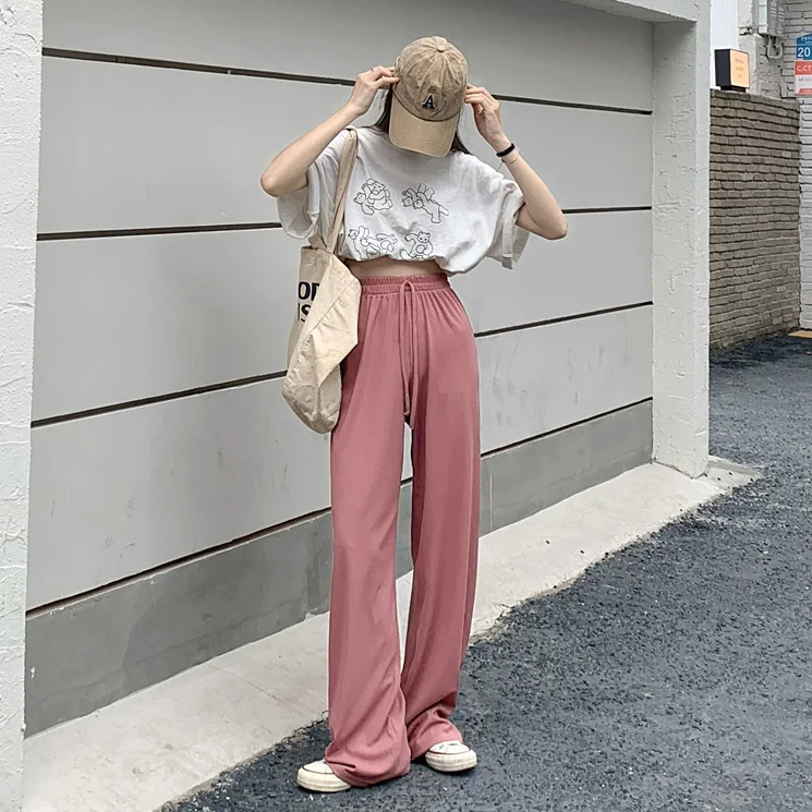 Брюки женские с широкими штанинами белые прямые тонкие штаны из вискозы